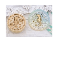 Round Golden Tone Wax Seal Brass Stamp Head, for Invitations, Envelopes, Gift Packing, Sea Horse, 25mm(PW-WG51463-04)