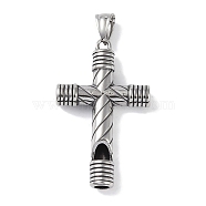 Viking 316 Surgical Stainless Steel Big Pendants, Blowable Whistle Cross Charm, Antique Silver, 50.5x30.5x6.5mm, Hole: 9.5x4.5mm(STAS-E212-08AS)