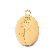 PVD Vacuum Plating 201 Stainless Steel Pendants, Oval with Rose Charm, Real 18K Gold Plated, 23x14x1.5mm, Hole: 2mm(STAS-C111-03G)