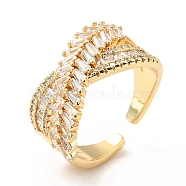 Cubic Zirconia Criss Cross Open Cuff Ring, Brass Wide Chunky Ring for Women, Cadmium Free & Lead Free, Golden, US Size 6 1/2(16.9mm)(RJEW-SZ0001-25)