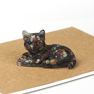Natural Gemstone Cat Display Decorations, Sequins Resin Figurine Home Decoration, for Home Feng Shui Ornament, 80x50x50mm(WG85528-06)