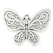 Tibetan Style Alloy Filigree Butterfly Pendants, Cadmium Free & Lead Free, Antique Silver, 49x56x3mm, Hole: 4x3mm(TIBEP-S282-AS-LF)