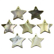 Natural Freshwater Shell Pendants, Dyed, Star, Dark Khaki, 19~20x20.5~21.5x1~2mm, Hole: 1.6mm(SHEL-R113-16D)