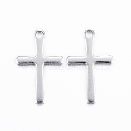 304 Stainless Steel Charms, Cross Pendants, Stainless Steel Color, 15.5x9.5x0.8mm, Hole: 1mm(STAS-G170-33P)