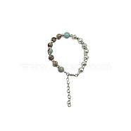 Natural Shoushan Stone Round Beaded Bracelet, Platinum, 7-1/8~9-1/8 inch(18~23cm)(NC1314-14)