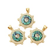 Brass Micro Pave Cubic Zirconia Pendants, with Synthetic Opal, Long-Lasting Plated, Lead Free & Cadmium Free, Helm with Heart, Real 18K Gold Plated, 25x22x3mm, Hole: 3x4mm(KK-K385-131G)