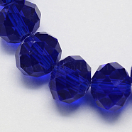 Handmade Glass Beads, Faceted Rondelle, Dark Blue, 14x10mm, Hole: 1mm, about 60pcs/strand(G02YI0C5)