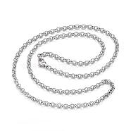 304 Stainless Steel Necklaces, Rolo Chain Necklaces, Stainless Steel Color, 23.62 inch(60cm)(NJEW-E080-03P)
