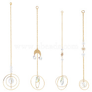 Glass Rhinestone Pendant Decoration, Hanging Suncatchers, with Brass Findings, for Home Decoration, Moon & Sun & Teardrop, Colorful, 223~310mm, 4pcs/set(HJEW-PH01748)