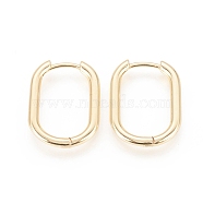 Brass Huggie Hoop Earrings, Long-Lasting Plated, Oval, Real 18K Gold Plated, 22x17x2.5mm, Pin: 1mm(EJEW-F245-04G-B)