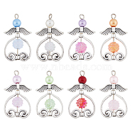 48Pcs 8 Color Glass Pearl Bead Angel Pendants, with Iron Flat Head Pins, Alloy Bead Frames & Acrylic Beads, Mixed Color, 34.5x19.5x8mm, Hole: 2.6x2.2mm, 6Pcs/color(PALLOY-HY0001-02)
