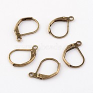 Brass Leverback Earring Findings, with Loop, Cadmium Free & Nickel Free & Lead Free, Antique Bronze, Size: about 10mm wide, 15mm long, hole: 1mm(EC223-NFAB)