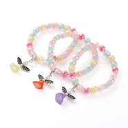 Acrylic Guardian Angel Charm Stretch Bracelets for Kids, with Alloy Beads and Lobster Claw Clasps, Bead in Bead, Antique Silver & Platinum, Mixed Color, Inner Diameter: 1-7/8 inch(4.75cm)(BJEW-JB05866)