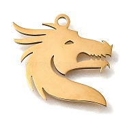 201 Stainless Steel Pendants, Dragon Charms, Golden, 15x17x1mm, Hole: 1.5mm(STAS-R136-28G)