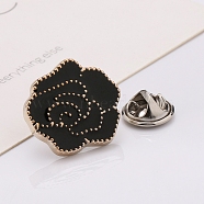 Plastic Brooch, Alloy Pin, with Enamel, for Garment Accessories, Rose Flower, Black, 18mm(SENE-PW0013-07A-01A)