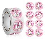 8 Patterns Horse Cartoon Stickers Roll, Round Dot Paper Adhesive Labels, Decorative Sealing Stickers for Gifts, Party, Pink, 25mm, 500pcs/roll(UNIC-PW0001-009H)