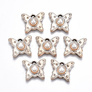 UV Plating Acrylic Pendants Rhinestone Settings, with Creamy White ABS Plastic Imitation Pearl Beads, Butterfly, Light Gold, Fit for 1mm Rhinestone, 17.5x20x7mm, Hole: 1.5x3mm(OACR-Q180-026)