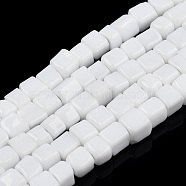 Opaque Solid Glass Bead Strands, Rectangle, White, 2~4.5x3.5~4x3.5~4mm, Hole: 1.2mm, about 105~110pcs/strand, 14.88 inch~15.28 inch(37.8~38.8cm)(GLAA-N047-08-F01)