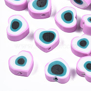 Handmade Polymer Clay Beads, Heart, Violet, 8.5x9.5x4.5mm, Hole: 1.4mm(X-CLAY-T019-08E)