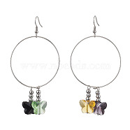 Butterfly Glass Dangle Earrings, 316 Surgical Stainless Steel Basketball Wives Earrings for Women, Mixed Color, 88x45mm(EJEW-JE05836)