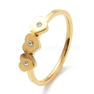 Ion Plating(IP) 304 Stainless Steel Heart Finger Ring with Cubic Zirconia, Golden, US Size 7(17.3mm)(RJEW-K224-17G)