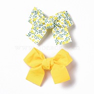 Iron Alligator Hair Clips, Single Color & Fruit Pattern Polyester Bowknot Hair Accessories, Yellow, 55~58x66~70x13.5~14mm, 2pcs/card(PHAR-C011-01B)