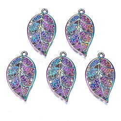 Rainbow Color Alloy Pendants, Cadmium Free & Nickel Free & Lead Free, Leaf, 36x19.5x3mm, Hole: 1.8mm(PALLOY-N156-149-NR)