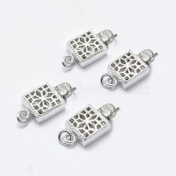 925 Sterling Silver Box Clasps, Carved 925, Square, Platinum, 14.5x8x3mm, Hole: 1mm(STER-F037-005P)