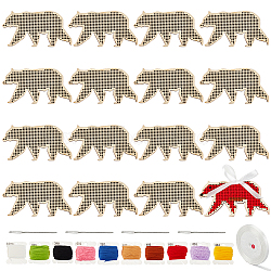 DIY Cross-Stitch Kits, Including Wooden Needlecraft Cross-stitch Embroidered Pendant Blanks, Embroidery Cord, ABS Plastic Knitting Needles, Polyester Ribbon, Bear: 51x101.5x3.3mm, 16pcs(DIY-OC0010-97C)