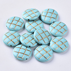 Plating Acrylic Beads, Golden Metal Enlaced, Flat Round, Dark Turquoise, 19.5x5.5mm, Hole: 1mm, about 365pcs/500g(OACR-S029-100)