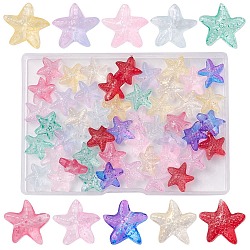 50Pcs 9 Colors Transparent Spray Painted Glass Beads, Starfish, Mixed Color, 14x15x6.5mm, Hole: 1mm, 5~6Pcs/color(GLAA-YW0001-96)
