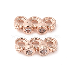 Rack Plating Brass Pave Clear Cubic Zirconia Spacer Bars, Flower Links, Long-Lasting Plated, Lead Free & Cadmium Free, Rose Gold, 4.5x10.5x2.5mm, Hole: 1.5mm(KK-B088-11B-RG)