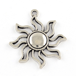 Tibetan Style Alloy Solar Eclipse Pendants, Cadmium Free & Lead Free, Sun, Antique Silver, 34x31x3mm, Hole: 2mm, about 320pcs/1000g(TIBEP-R304-004AS-LF)
