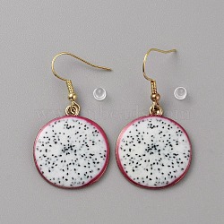 Enamel Fruit Dangle Earrings, Light Gold Alloy Drop Earrings with Iron Ear Wires for Women, Pitaya Pattern, 43mm, Pin: 0.6mm(EJEW-WH0004-21C)