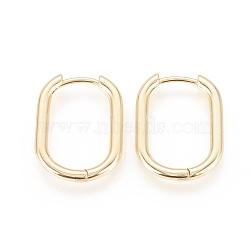 Brass Huggie Hoop Earrings, Long-Lasting Plated, Oval, Real 18K Gold Plated, 22x17x2.5mm, Pin: 1mm(EJEW-F245-04G-B)