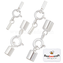 4 Sets 4 Size 925 Sterling Silver Spring Ring Clasps, with Cord Ends, Silver, 23~19mm, Inner Size: 2~4mm, 1 Set/size(STER-BBC0001-44)