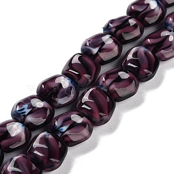 Handmade Milleflori Glass Beads Strands, Square, Indigo, 10.5x11.5~12x7mm, Hole: 1mm, about 50pcs/strand, 20.63''(52.4cm)(LAMP-M018-01A-01)