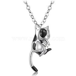 Stainless Steel Rhinestone Cow Cat Urn Ashes Pendant Necklace for Women, Stainless Steel, Clear, 21.65 inch(55cm)(PW-WG86E74-04)