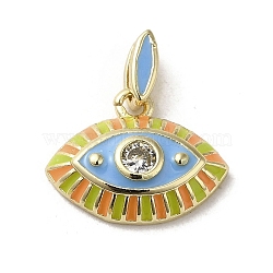 Brass Enamel Charms, with Glass, Real 18K Gold Plated, Eye Charm, Yellow Green, 11.5x15x3.8mm, Hole: 4.5x1.5mm(KK-E092-10G-02)