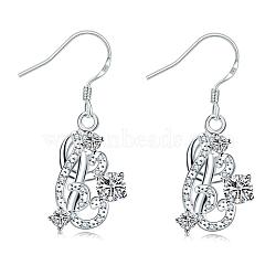 Unique Design Heart with Vine Brass Cubic Zirconia Dangle Earrings, Clear, Silver, 38x13mm(EJEW-BB03614-01D)