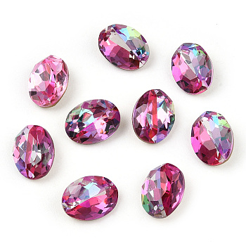 DIY Pointed Back K9 Glass Rhinestone Cabochons, Random Color Back Plated, Shiny Laser Style, Faceted, Oval, Rose, 8x6x3.5mm