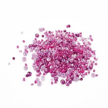 Glass Seed Beads, Mixed Style, Mixed Shapes, Magenta, 1~7x2~4mm, Hole: 0.7~1mm