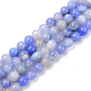 Natural Sardonyx Beads Strands, Dyed & Heated, Round, Cornflower Blue, 8mm, Hole: 1mm, about 48pcs/strand, 14.96 inch(38cm)