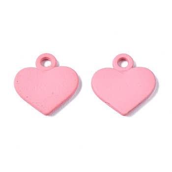 Spray Painted Alloy Charms, Cadmium Free & Lead Free, Heart, Hot Pink, 13x12x1.5mm, Hole: 1.8mm