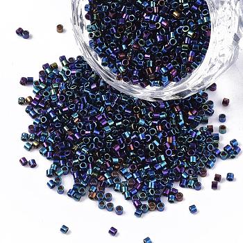 11/0 Grade A Glass Seed Beads, Cylinder, Uniform Seed Bead Size, Iris, Colorful, 1.5x1mm, Hole: 0.5mm, about 20000pcs/bag
