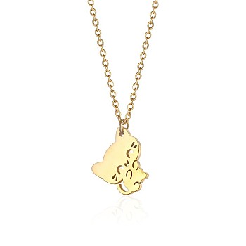 Cute Cartoon Animal Stainless Steel Pendant Necklaces, with Cable Chains for Unisex, Cat Shape