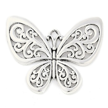 Tibetan Style Alloy Filigree Butterfly Pendants, Cadmium Free & Lead Free, Antique Silver, 49x56x3mm, Hole: 4x3mm