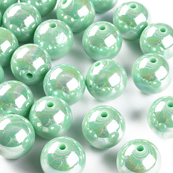 Opaque Acrylic Beads, AB Color Plated, Round, Aquamarine, 20x19mm, Hole: 2~3mm, about 111pcs/500g