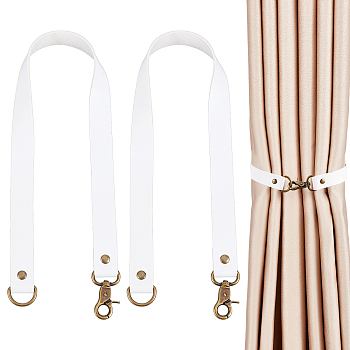 Gorgecraft Leather Curtain Tiebacks, Rod Holders, Hanging Decorations, with Alloy Findings, Flat, White, 500x20mm