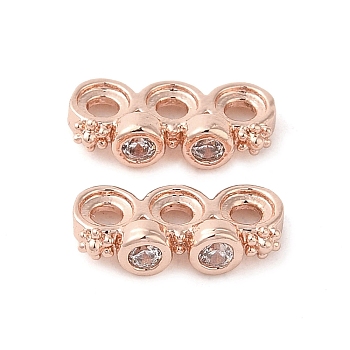 Rack Plating Brass Pave Clear Cubic Zirconia Spacer Bars, Flower Links, Long-Lasting Plated, Lead Free & Cadmium Free, Rose Gold, 4.5x10.5x2.5mm, Hole: 1.5mm